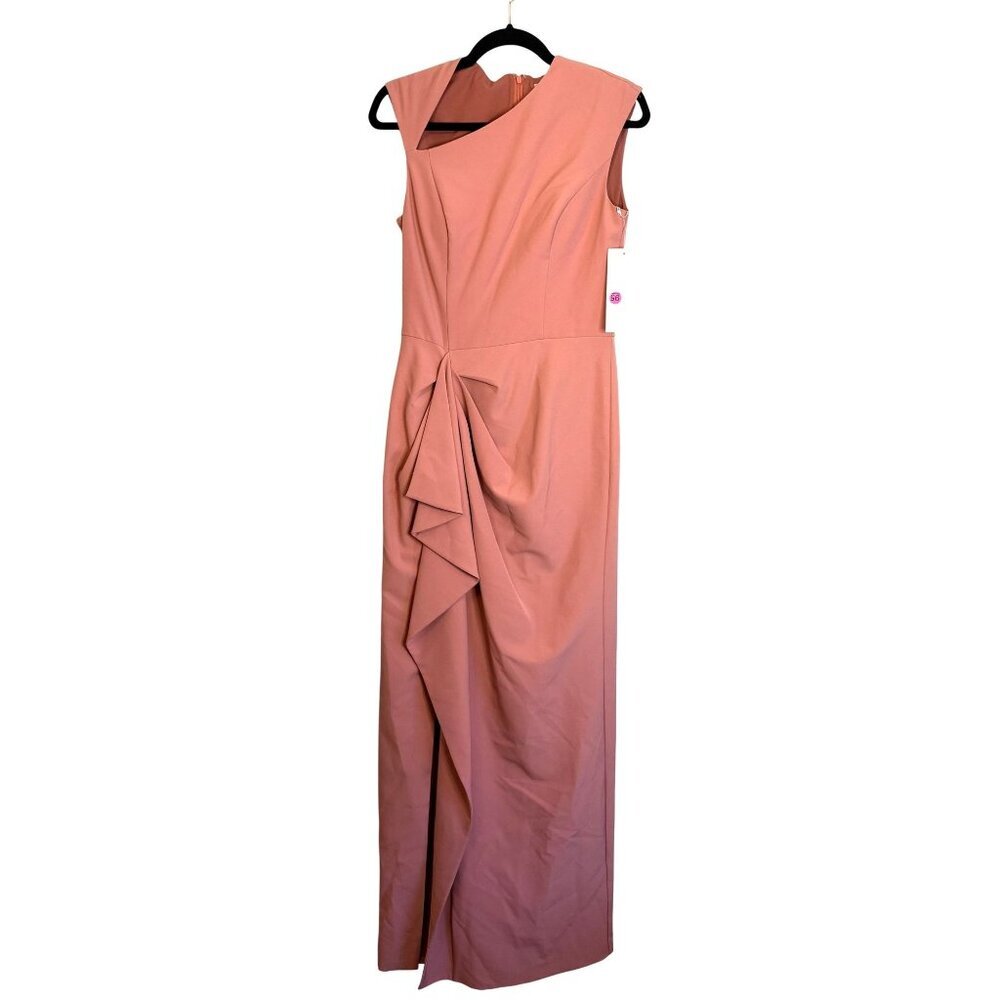 NWT Kay Unger Pink Front Ruffle Slit Sleeveless Gown Dress SAMPLE Size US 6 [jb]